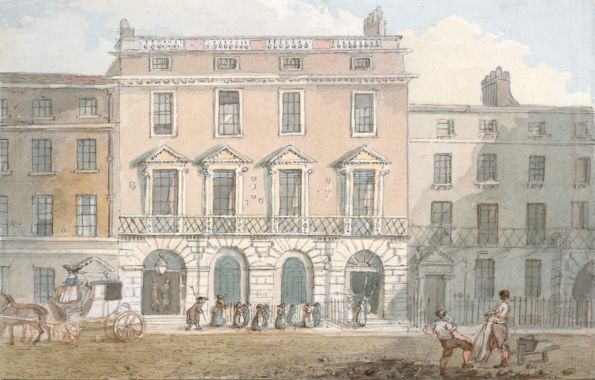 A contemporary watercolour by Nixon of the rebuilt four-storey Tavern, circa 1800
