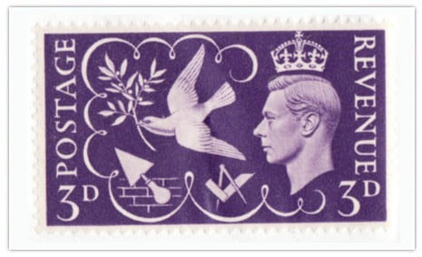 King George VI "Victory" Stamp King George VI (the present Queens father) was a committed, enthusiastic Freemason. He held the most senior ranks in our Order. At the end of the second world war he insisted that the contribution of the Freemasons be recognised, more especially those who fell. Postage stamps issued in 1946.