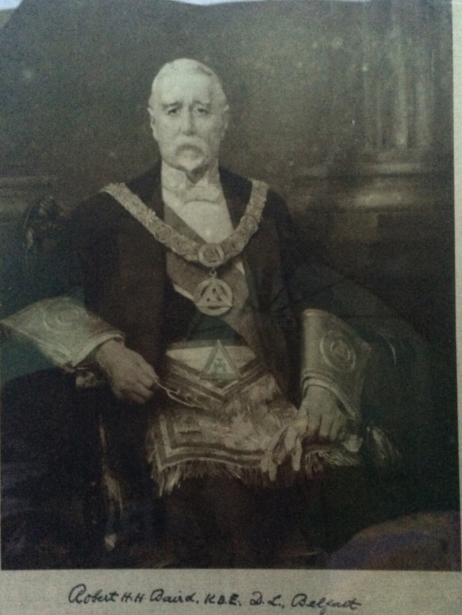 Sir Robert Baird as District Grand King of Antrim.