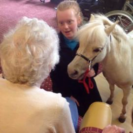 Scarbrough Court residents meet Blondie the pony