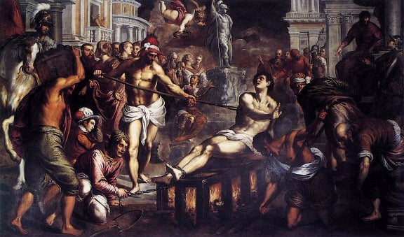 A fourteenth Century portrait depicting the martyrdom of St Lawrence on the Gridiron, by Palma Giovane