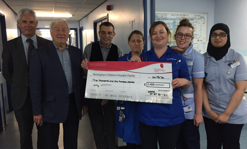Presentation of the cheque to Birmingham Children's Hospital