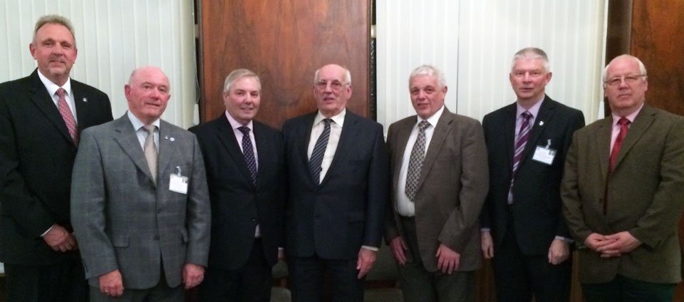 Pictured from left to right, are: David Asbridge Pastoral Care Officer, Peter Fish Admin and PR Care Officer, Steve Bolton group chairman, Ernie Greenhalgh, Paul Webster, Bob Stafford Admin Care Officer and Alan Howarth Admin and PR Care Officer.