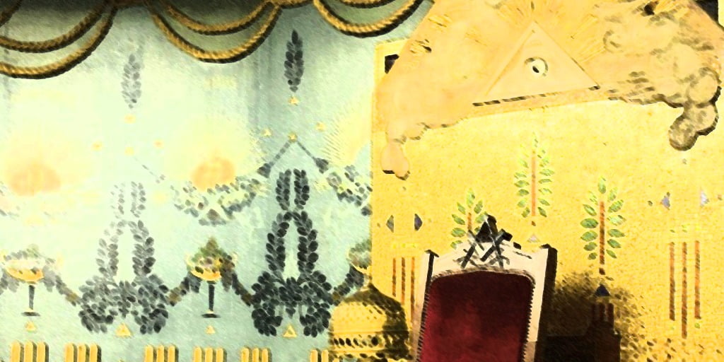 Third Eye in the Triangle depicted over a chair decorated with the Masonic Square & Compass in The Grand Orient De France Masonic Lodge France.