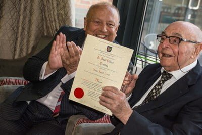 Basil delighted to receive his 70 Years Long Service Certificate 