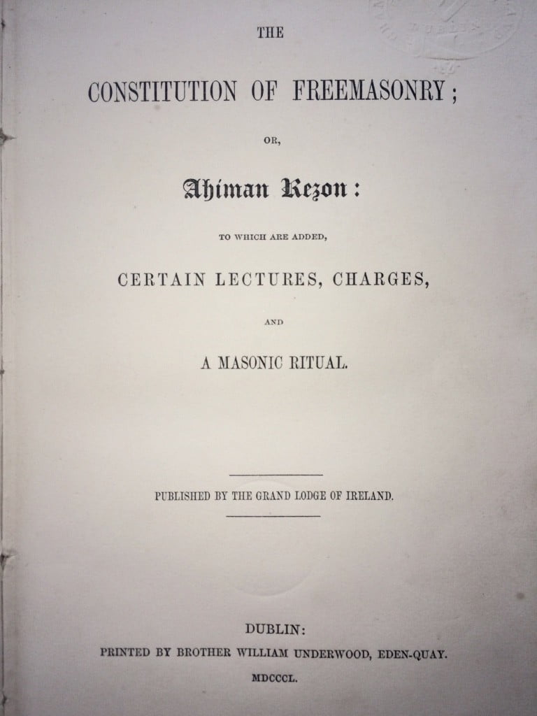 Frontis Page from the 1850 Edition of The Grand Lodge Laws and Constitutions.