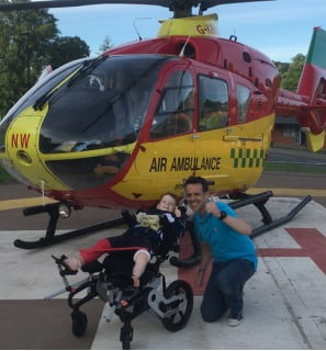 Harry and Chris being visited by the Air Ambulance
