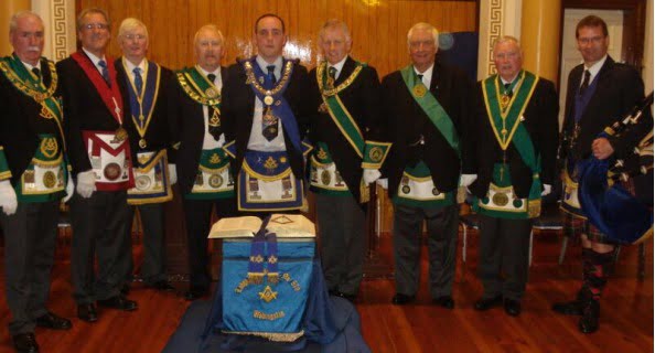 Bro James Jack IPPGM, W Bro Martin Parrack, W Bro William Gwillym, Bro David Kennedy PDGM - Central South Africa, Bro Stuart Jack, Bro Tom Davidson PGM Lanarkshire, Bro Ronnie McCarthy