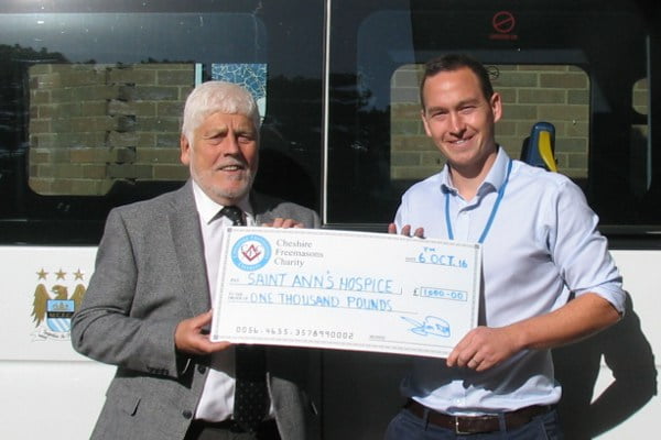 Colin Ross with Matt Phillips at St Ann's Hospice