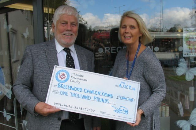 Colin Ross with Angela Gray at Beechwood Cancer Centre 