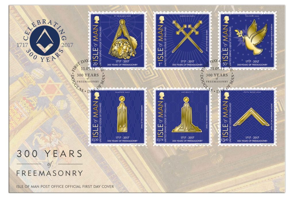 300 Years of Freemasonry First Day Cover - images that react to UV light.