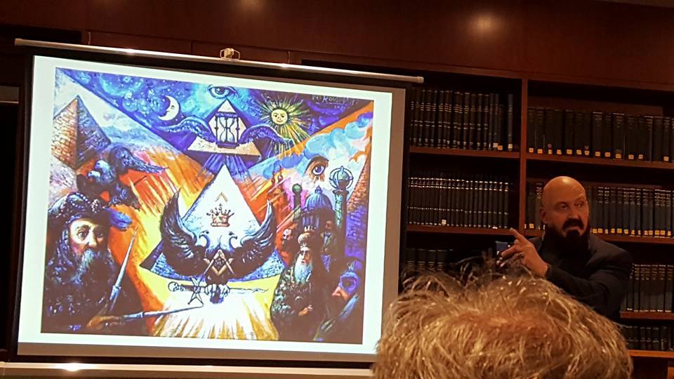 Giving my talk last week and showing my newest Masonic painting