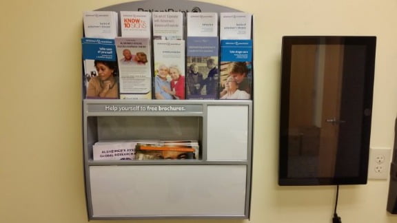 Pamphlets available at the Alzheimer’s center provide information on the brain disorder.