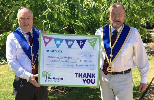 Freemasons donate to St Francis Hospice. Freemasons donate to St Francis Hospice.