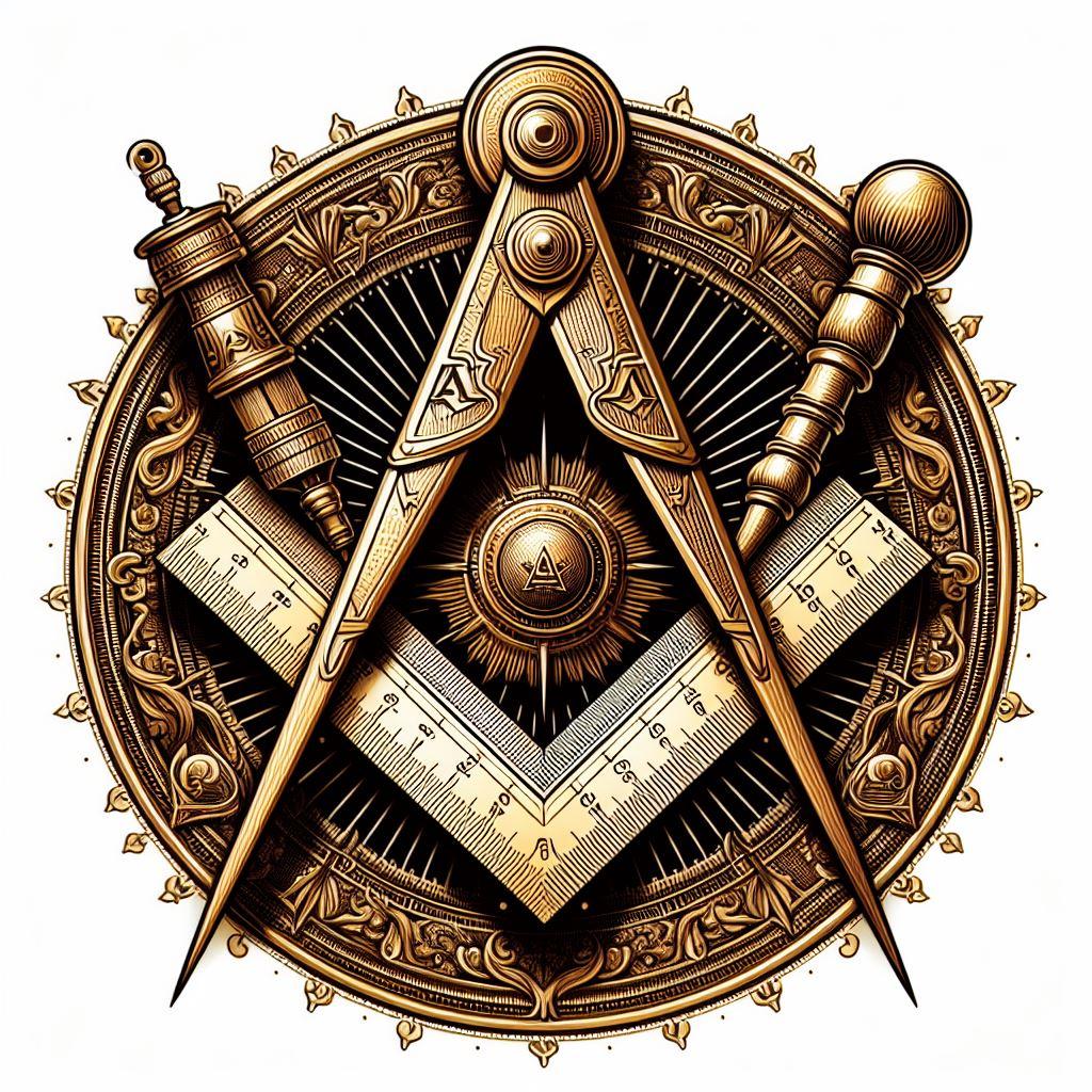 masonic image with a compass, square and plumb rule and level